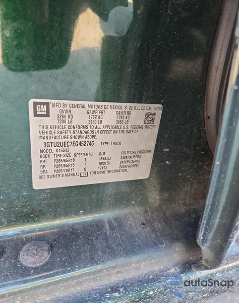 2014 GMC Sierra K1500 Sle from USA, damaged, VIN 3GTU2UEC7EG452746